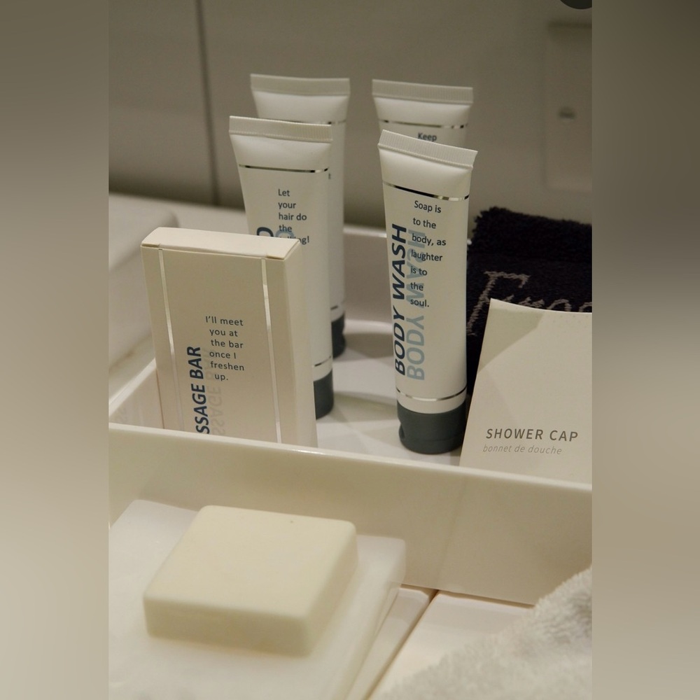 Travel Size Toiletries Set - Soap & Massage Bar, Lotion, Shampoo, and Body Wash